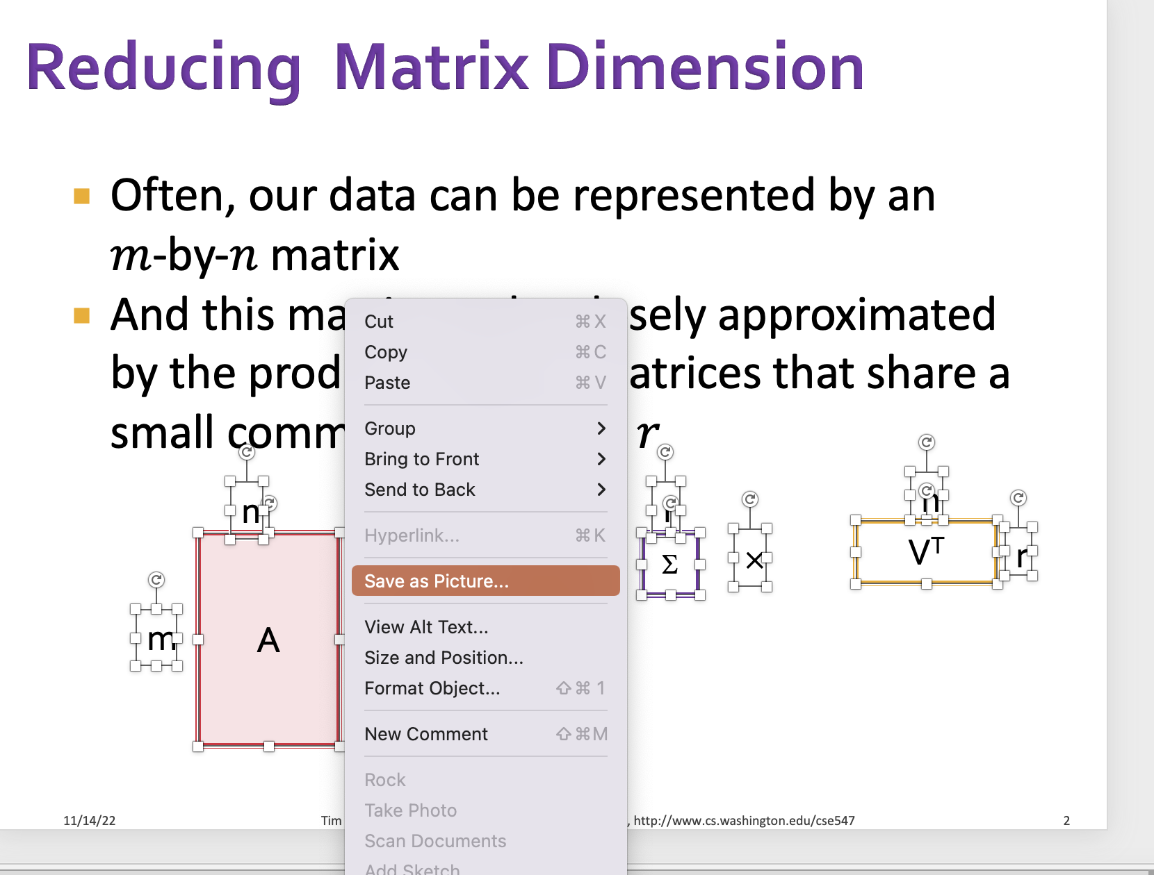 The same powerpoint slide as above, but all components are selected. Then right button is clicked. In the context menu, "Save as Picture" is selected. 